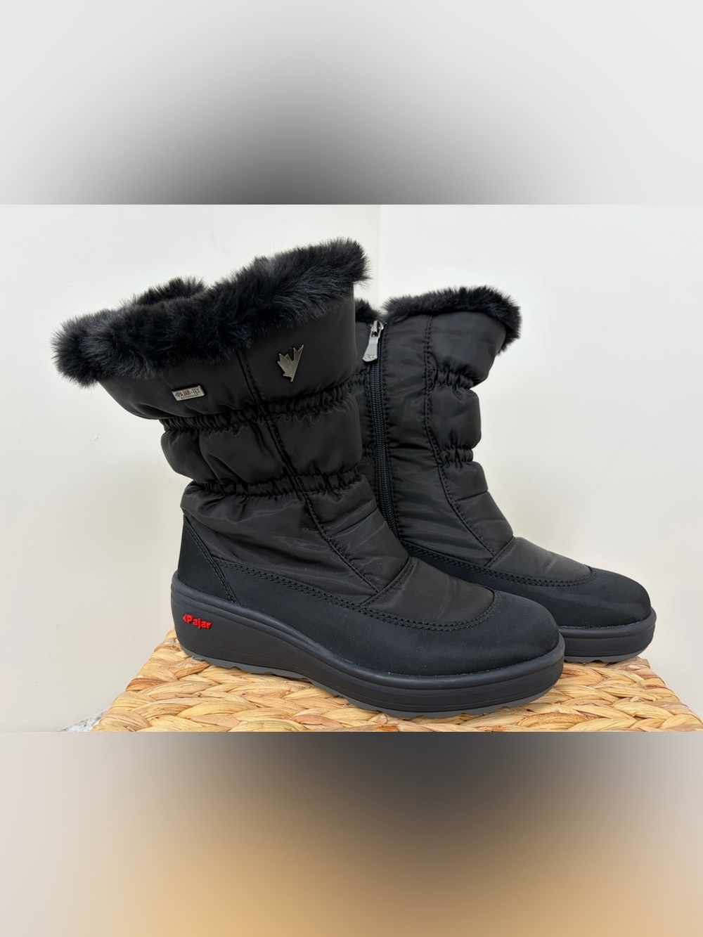 Pajar Black Faux-Fur Trim Quilted Mid-Calf Winter Boots